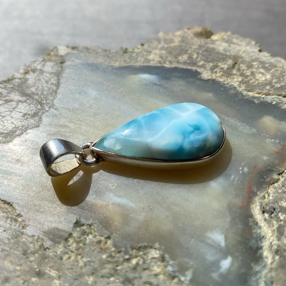 Genuine Larimar Gemstone, 925 Sterling Silver Pendant - Picture 4 of 15